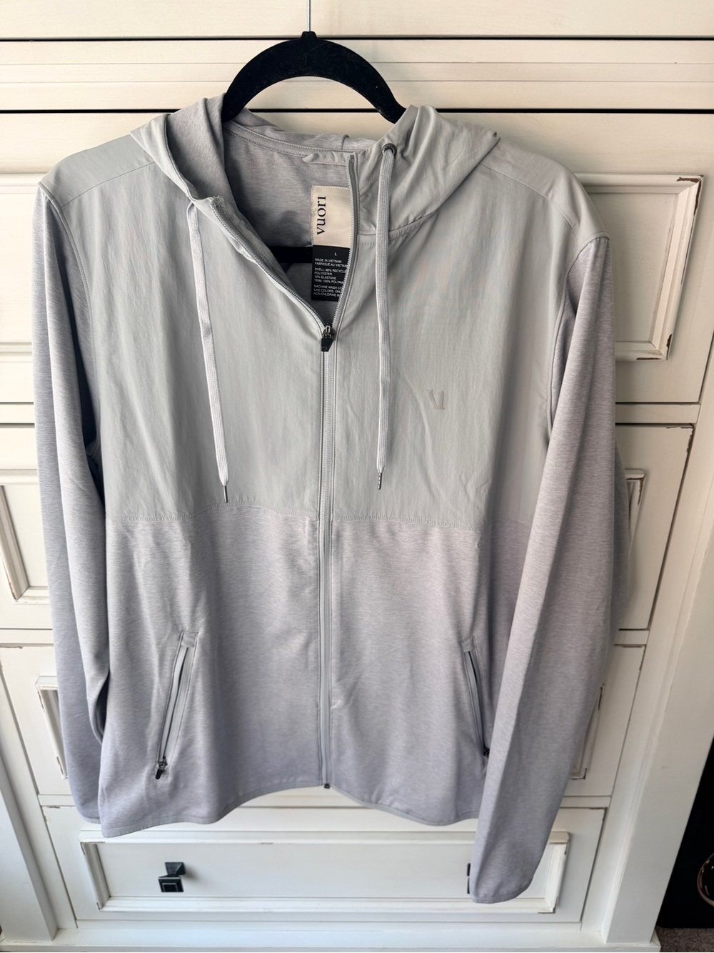 Vuori Light Gray Full-Zip Hooded Performance Jacket